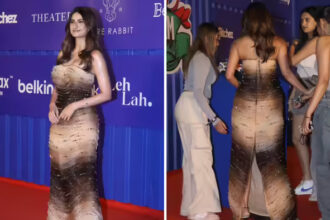 ग्लैम स्ट्रीम फेस्ट 2025 में स्ट्रैपलेस वेवी गाउन पहनकर रेड कार्पेट पर पोज़ देती पलक तिवारी।