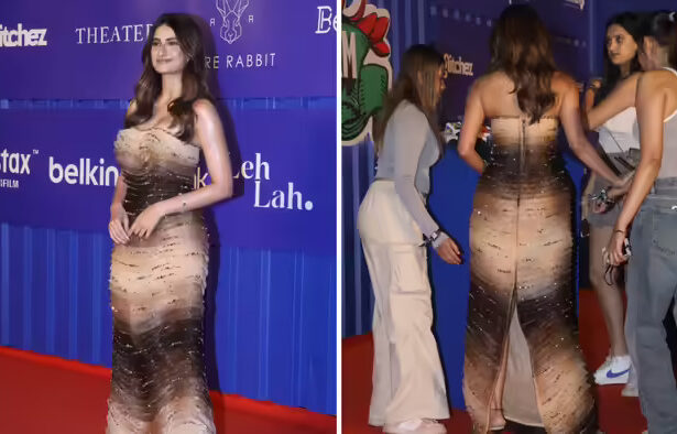 ग्लैम स्ट्रीम फेस्ट 2025 में स्ट्रैपलेस वेवी गाउन पहनकर रेड कार्पेट पर पोज़ देती पलक तिवारी।