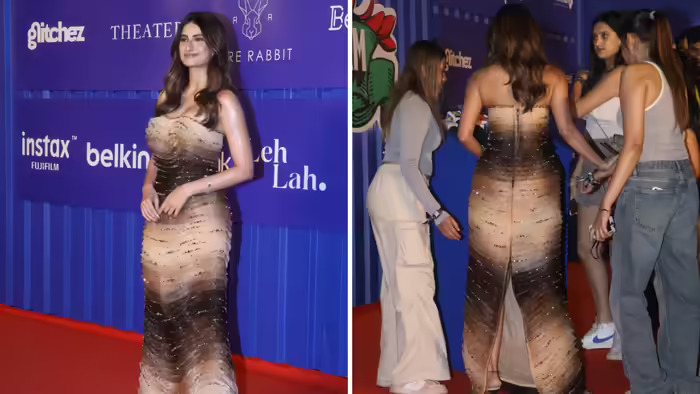 ग्लैम स्ट्रीम फेस्ट 2025 में स्ट्रैपलेस वेवी गाउन पहनकर रेड कार्पेट पर पोज़ देती पलक तिवारी।