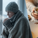 शीत लहर के दौरान ठंड से बचाव करते लोग, गर्म कपड़े पहने हुए और स्वास्थ्य पर पड़ते प्रभाव को दर्शाता दृश्य