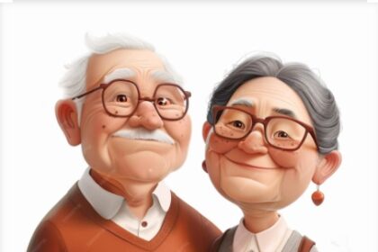 एक दादाजी और दादीजी अपने पोते-पोती को प्यार से गले लगा रहे हैं या उनके साथ बैठकर कहानी सुना रहे हैं, जो अंतर-पीढ़ी के स्नेह और शिक्षा को दर्शाता है।