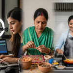 घर पर अपने हुनर से काम करती महिला, घरेलू कौशल को व्यवसाय में बदलते हुए