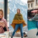 सर्दियों के परिधान में सजी एक महिला, जो शॉल ओढ़े हुए शाही और आकर्षक विंटर लुक में नज़र आ रही है।