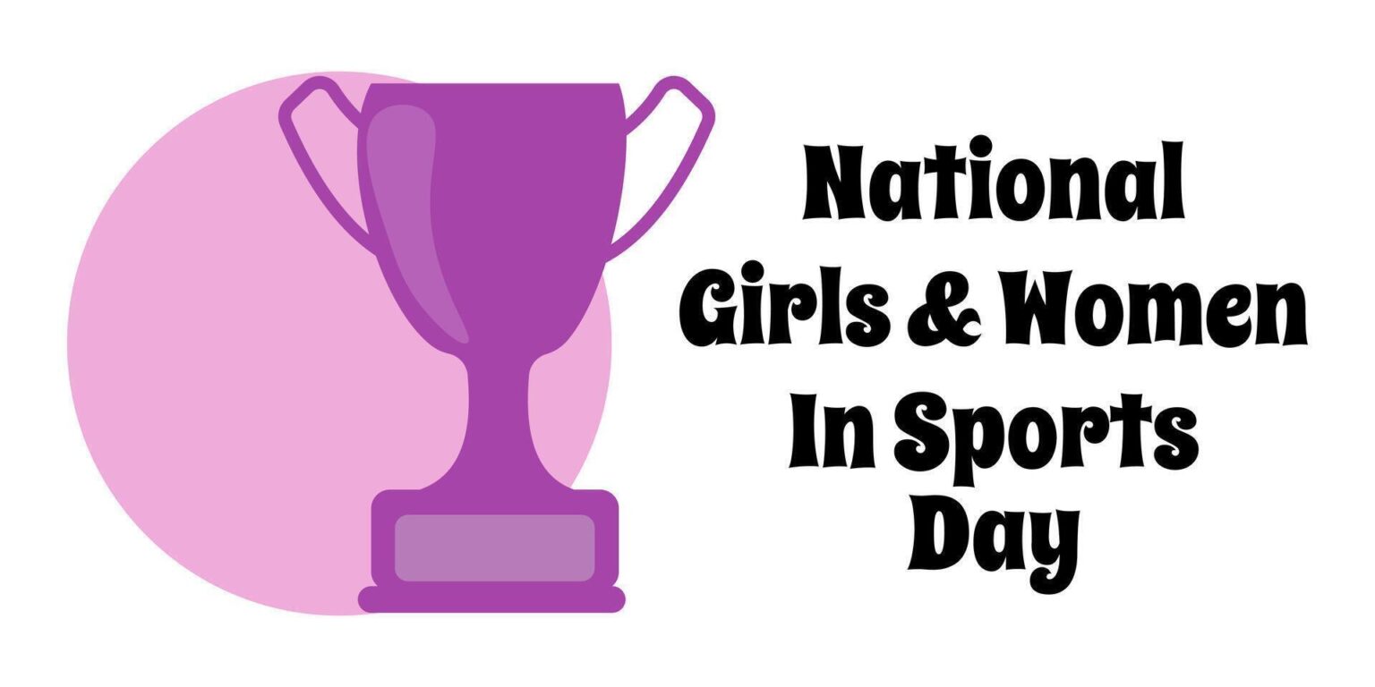 National Girls and Women in Sports Day illustration showing trophy symbolizing women empowerment in sports