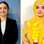 दीपू कंवर की तस्वीर—एक ओर ब्लैक फॉर्मल सूट में प्रोफेशनल लुक और दूसरी ओर पारंपरिक परिधान में सजी हुई