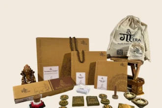GaEra Organics cow-based spiritual gift hamper featuring handmade diyas, incense, decorative items, and eco-friendly packaging.