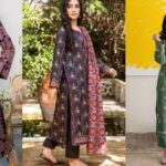 Three women showcasing stylish printed cotton suits in purple, floral black, and pastel green designs, ideal for monsoon fashion and everyday comfort.