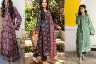 Three women showcasing stylish printed cotton suits in purple, floral black, and pastel green designs, ideal for monsoon fashion and everyday comfort.