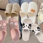 Women's trendy monsoon footwear collection featuring waterproof slides, clogs, jelly sandals and pastel flat slippers.