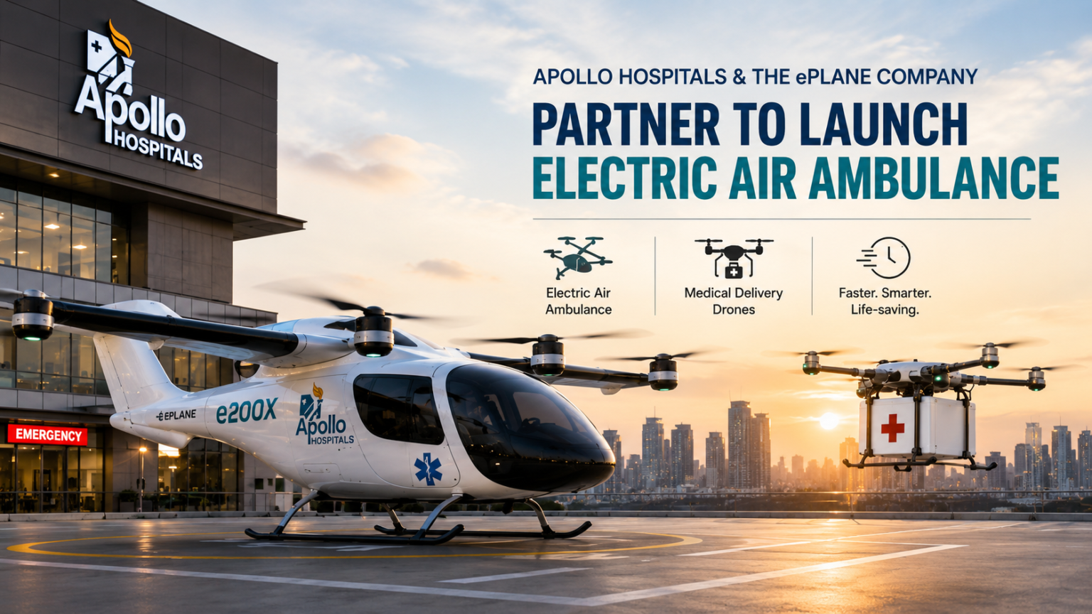 Apollo Hospitals electric air ambulance and medical delivery drone partnership with The ePlane Company