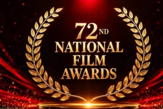 72nd National Film Awards 2026 ceremony graphic with golden laurel and award stage
