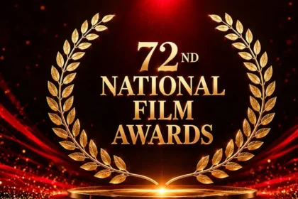 72nd National Film Awards 2026 ceremony graphic with golden laurel and award stage