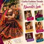 Women wearing vibrant mirror-work Garba outfits and traditional jewellery during Navratri celebrations