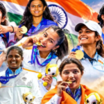Indian women athletes celebrating their gold medal victories at Asian Games 2026