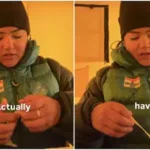 Mountaineer Yogeshwari uses tissue paper and doctor tape to make a temporary pad during a mountain expedition.